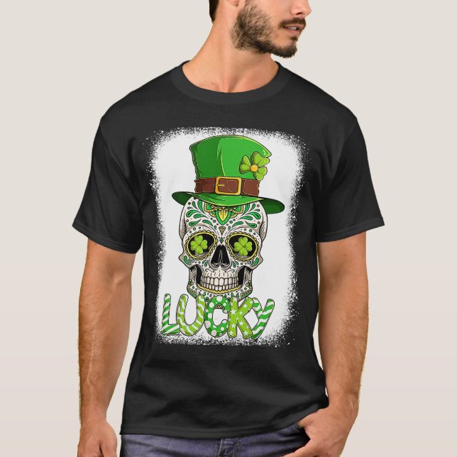 St Patricks Day of Dead St Paddys Day Sugar Skull  T-Shirt (Front)
