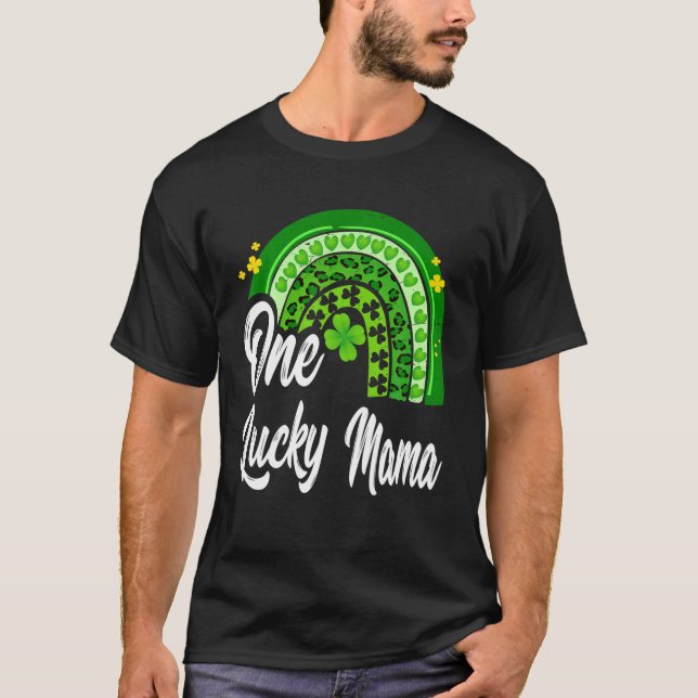 St Patrick's Day One Lucky Mama Leopard Rainbow T-Shirt (Front)