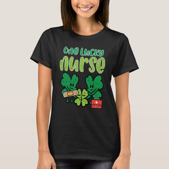 St Patricks Day One Lucky Nurse Shamrocks Scrub To T-Shirt (Front)