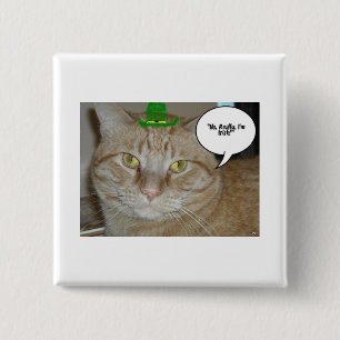 St. Patrick's Day Orange Tabby Cat 15 Cm Square Badge