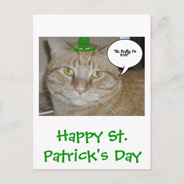 St. Patrick's Day Orange Tabby Cat Postcard (Front)