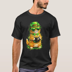 St Patricks Day Orange Tabby Cat Shamrock Irish Le T-Shirt