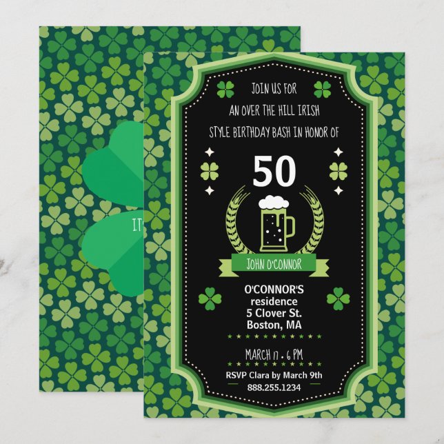St. Patrick's Day Over The Hill Party Invitation (Front/Back)