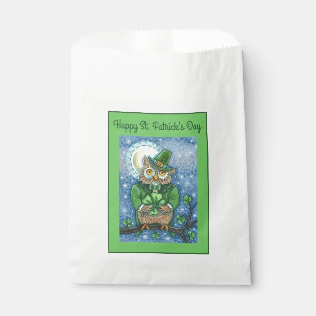 ST. PATRICK'S DAY OWL, 4 LEAF CLOVER LEPRECHAUN FAVOUR BAGS (Front)