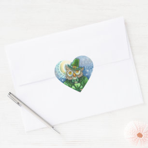 ST. PATRICK'S DAY OWL, 4 LEAF CLOVER LEPRECHAUN HEART STICKER