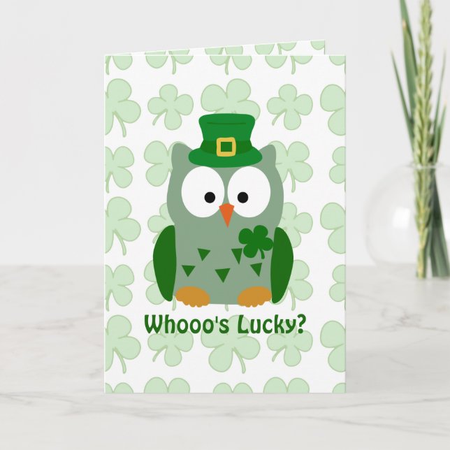 St. Patrick's Day Owl Greeting Card (Front)