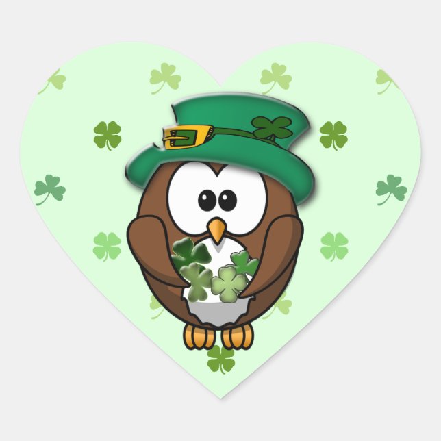 St. Patrick's Day owl Heart Sticker (Front)