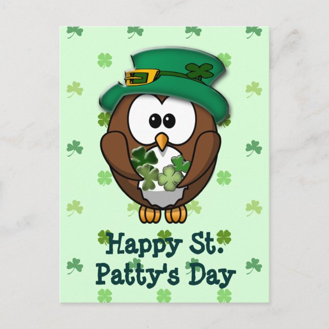 St. Patrick's Day owl Postcard (Front)