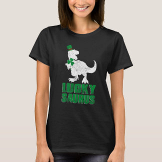 St Patricks Day pajama Luckysaurus Dinosaur Shamro T-Shirt