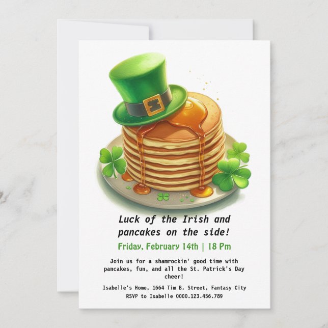 St. Patrick's Day Pancake Party – Shamrockin'  Invitation (Front)