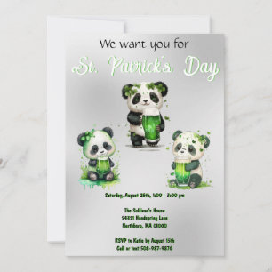 St. Patrick's Day Panda Bear Party Invitation