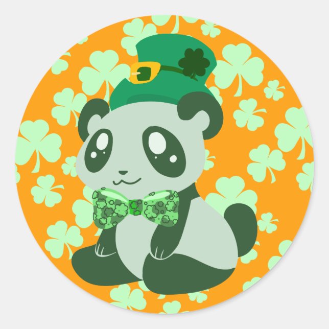 St. Patrick's Day Panda Classic Round Sticker (Front)