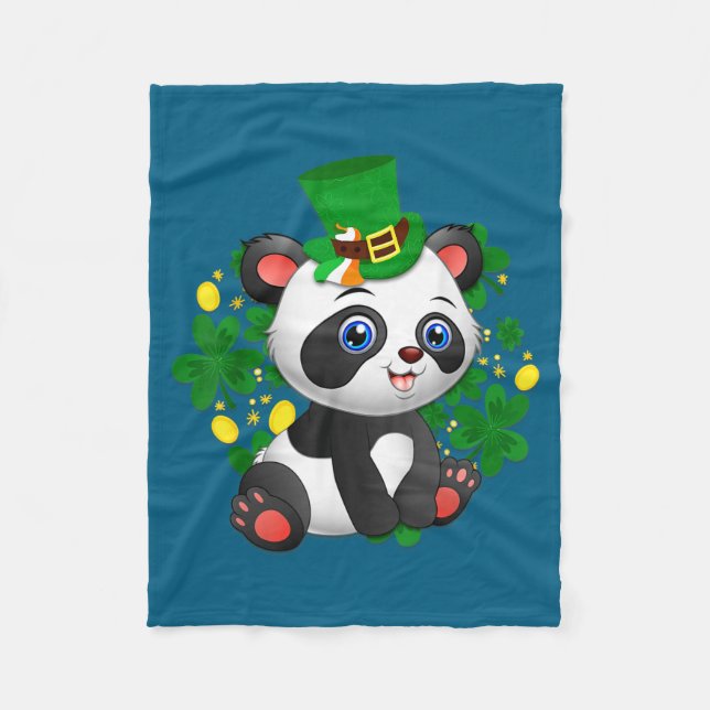 St Patricks Day Panda Cute Bear Lover Gift  Fleece Blanket (Front)