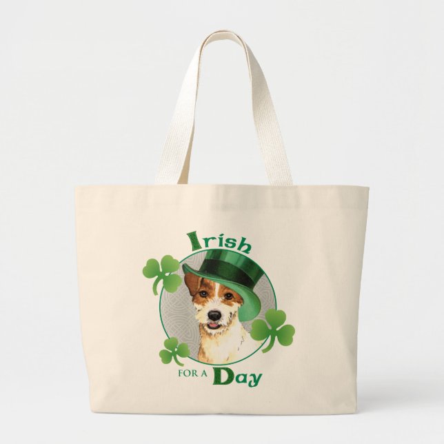 St. Patrick's Day Parson Russell Terrier Large Tote Bag (Front)