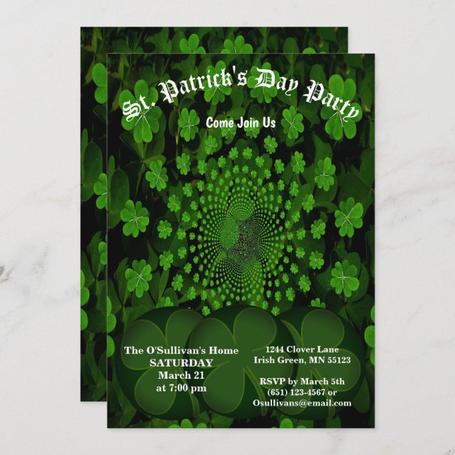 St Patrick's Day Party 4 Leaf Clover Kaleidoscope Invitation (Front/Back)