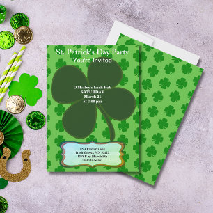 St. Patrick's Day Party Four Leaf Clover & Pattern Invitation