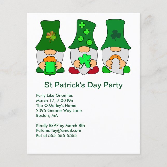 St Patricks Day Party Gnomes Square Invitation Flyer (Front)