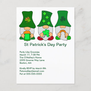 St Patricks Day Party Gnomies Invitation Postcard