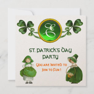 ST. PATRICK'S DAY PARTY GREEN EMERALD MONOGRAM INVITATION
