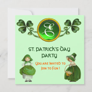 ST. PATRICK'S DAY PARTY GREEN EMERALD MONOGRAM INVITATION