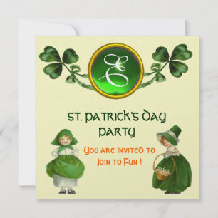 ST. PATRICK'S DAY PARTY GREEN EMERALD MONOGRAM INVITATION
