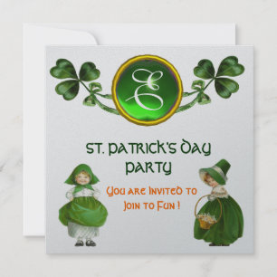 ST. PATRICK'S DAY PARTY GREEN SILVER MONOGRAM INVITATION