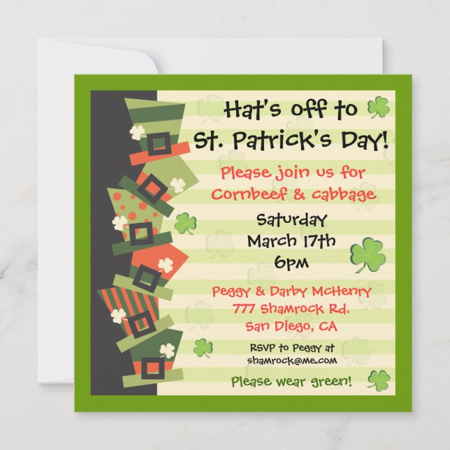 St. Patrick's Day Party Hat Invitation (Front)