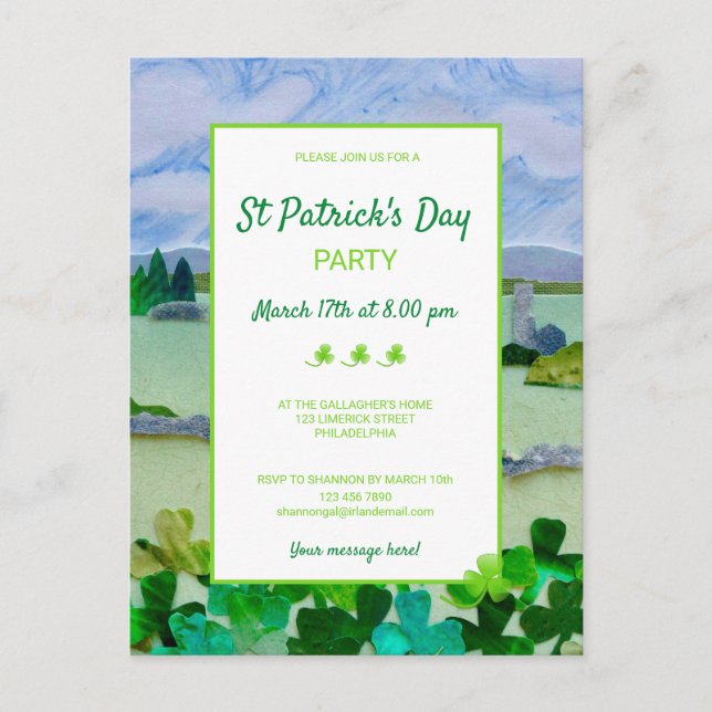 St Patrick's Day Party Invitation Postcard (Front)