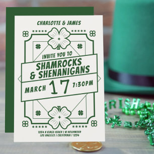 St Patricks Day Party Irish Shamrocks Shenanigans Invitation
