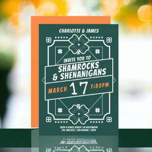 St Patricks Day Party Irish Shamrocks Shenanigans Invitation