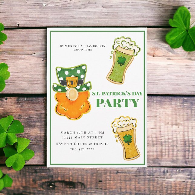 St Patrick's Day Party Leprechaun Shamrock Beers  Invitation (Creator Uploaded)
