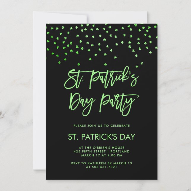 St Patricks Day Party | Modern Green and Black Invitation (Front)