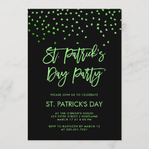 St Patricks Day Party   Modern Green and Black Invitation