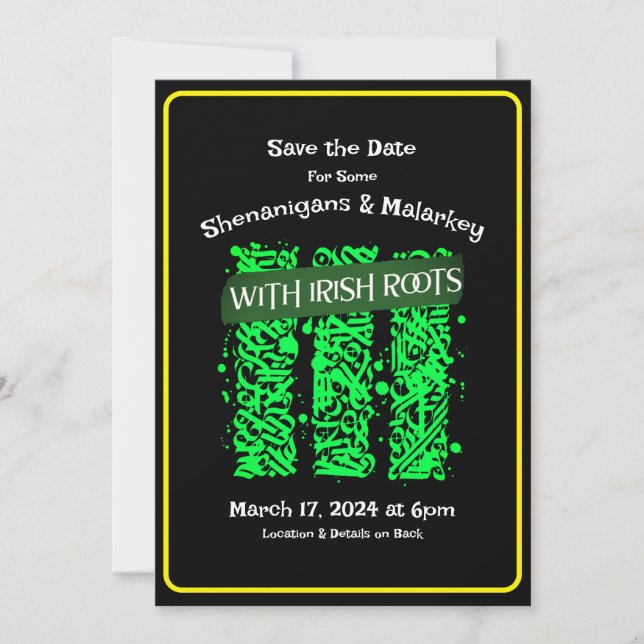 St. Patrick's Day Party Save The Date Irish Roots Invitation (Front)