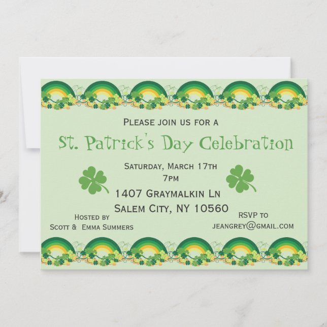 St. Patricks Day Party Shamrock Rainbow Clover Invitation (Front)