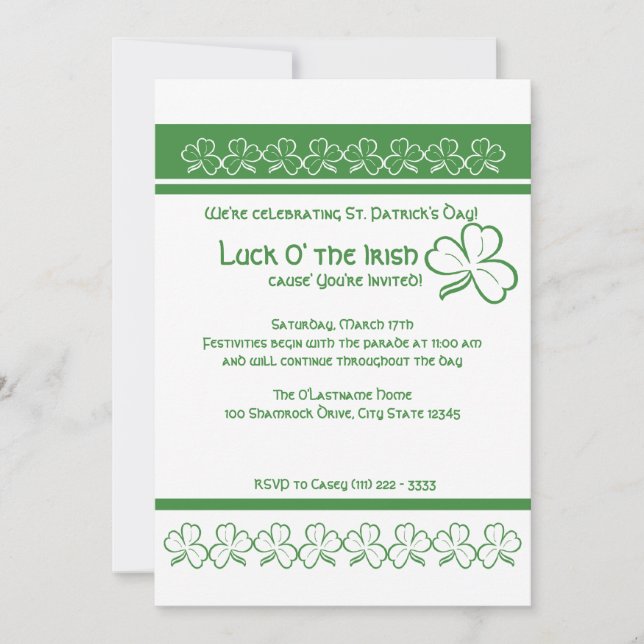 St. Patricks Day Party Shamrocks Invitation (Front)