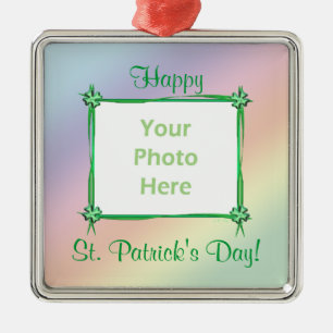St. Patricks Day Pastel Rainbow (photo frame) Metal Tree Decoration