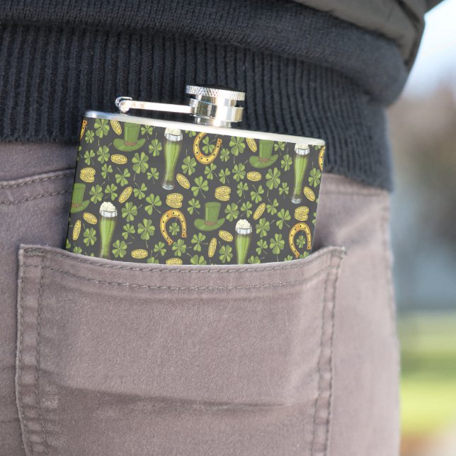 St. Patrick's Day Pattern Hip Flask (In Situ)