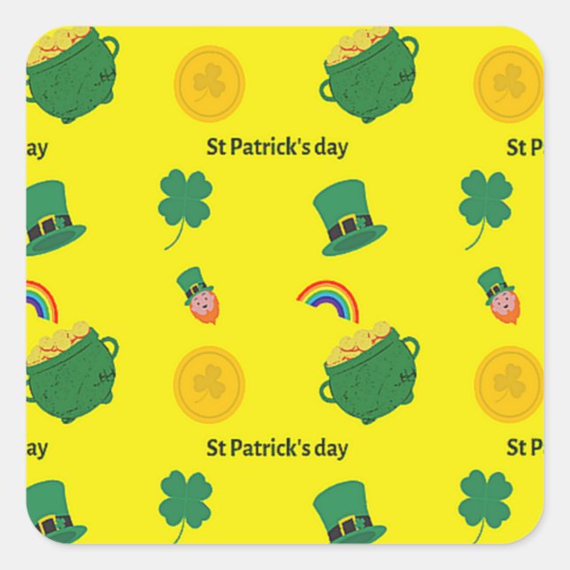 St patrick's day pattern on yellow square sticker (Front)
