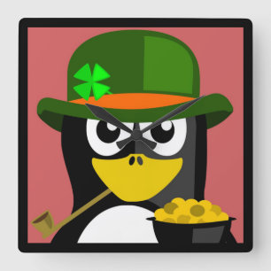 "ST. PATRICK'S DAY" PENGUIN SQUARE WALL CLOCK