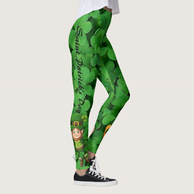 St Patrick's Day Personalise Words Green Clover Leggings (Right)