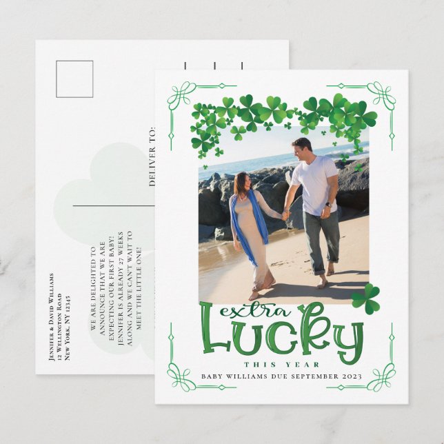 St Patrick's Day Photo Pregnancy  Announcement Postcard (Front/Back)