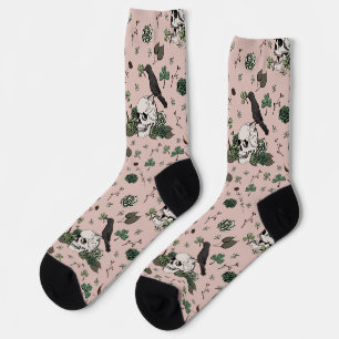St Patrick's Day Pink & Green Skulls & Roses Socks