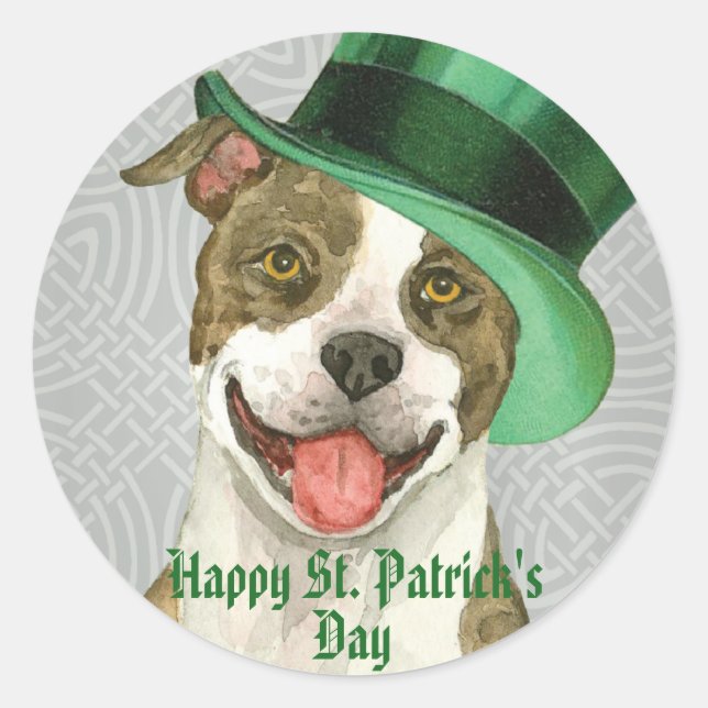 St. Patrick's Day Pit Bull Classic Round Sticker (Front)
