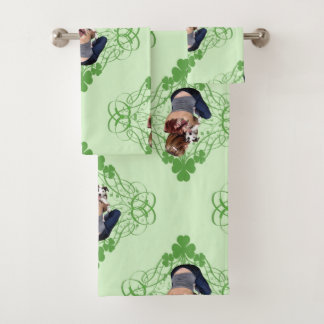 St Patrick's Day Pit Bull T-Bone Lucky Puppy 2009 Bath Towel Set