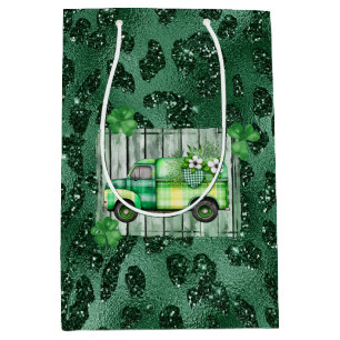 St. Patrick's Day Plaid Vintage Truck Medium Gift Bag