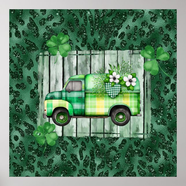 St. Patrick's Day Plaid Vintage Truck  Poster (Front)
