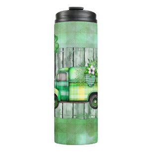 St. Patrick's Day Plaid Vintage Truck Thermal Tumbler