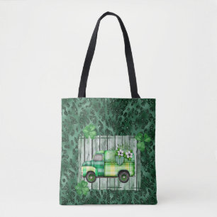 St. Patrick's Day Plaid Vintage Truck Tote Bag