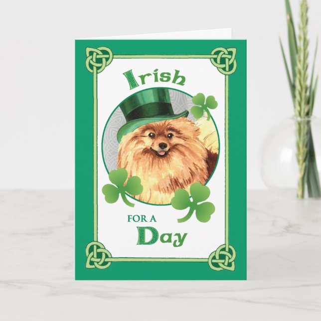 St. Patrick's Day Pomeranian Card (Front)